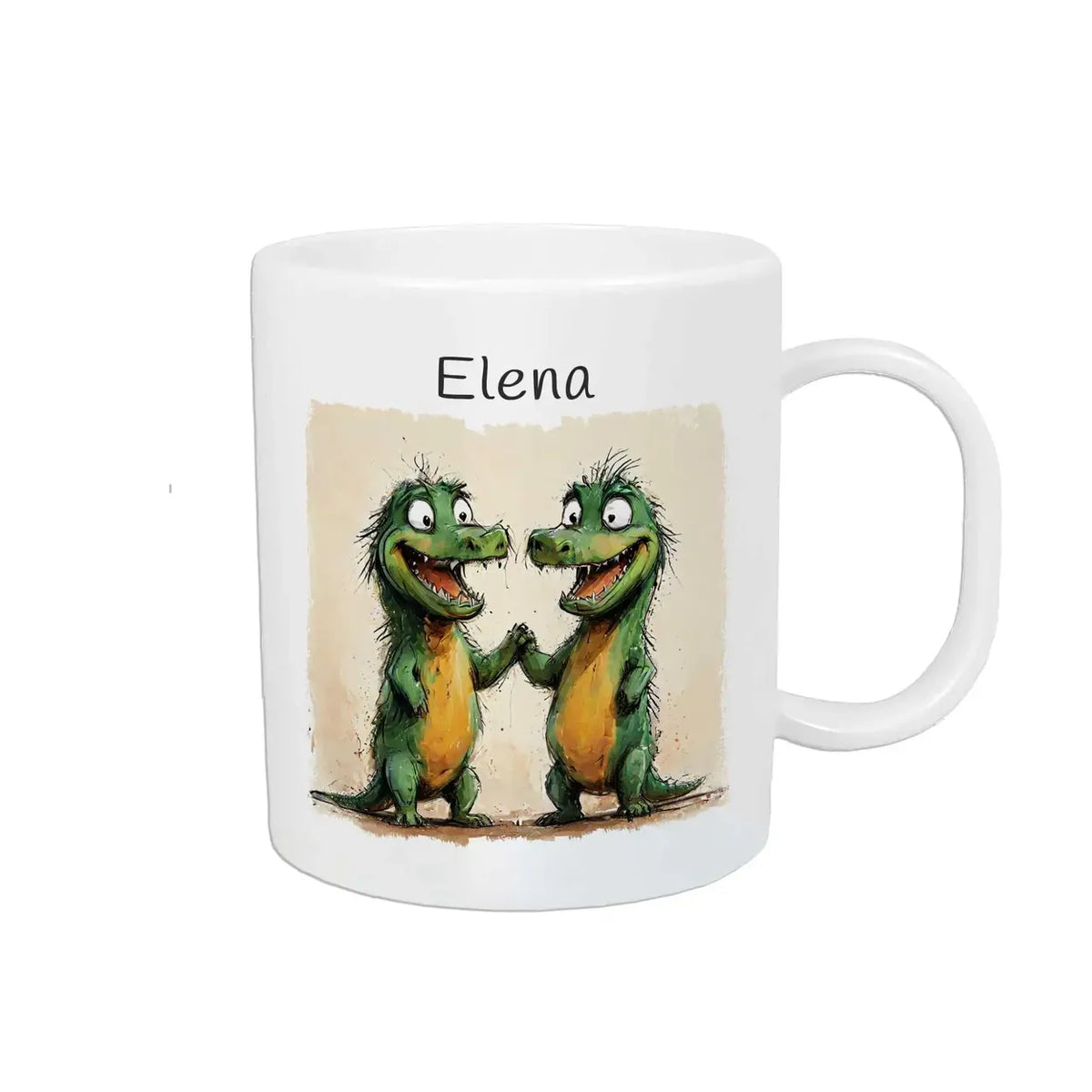 Personalisierte Kindertassen | Dino-Duell | Kindergeburtstag Geschenke | Kindertasse personalisiert mit Name | 320ml Kunststofftassen Druckerino   