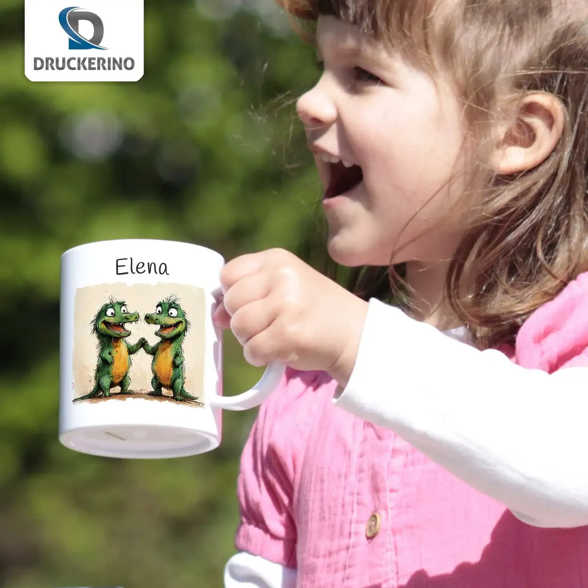 Dino-Duell Kindertasse mit Namen - Tasse personalisiert Kunststofftassen Druckerino   