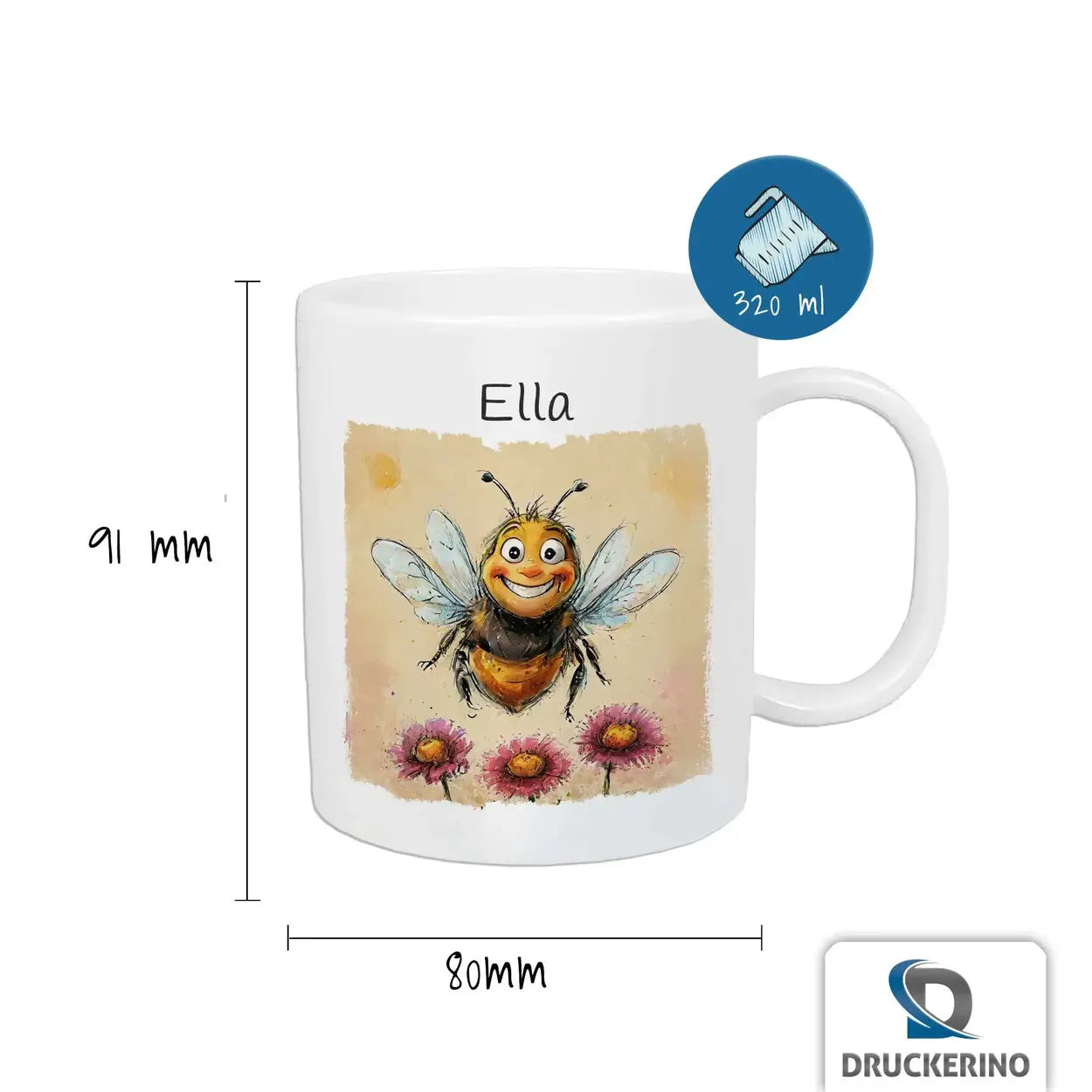 Tasse mit Namen | Summendes Glück | Tierbilder | personalisierte Tasse Kinder | 320ml  Geschenkidee Weihnachten