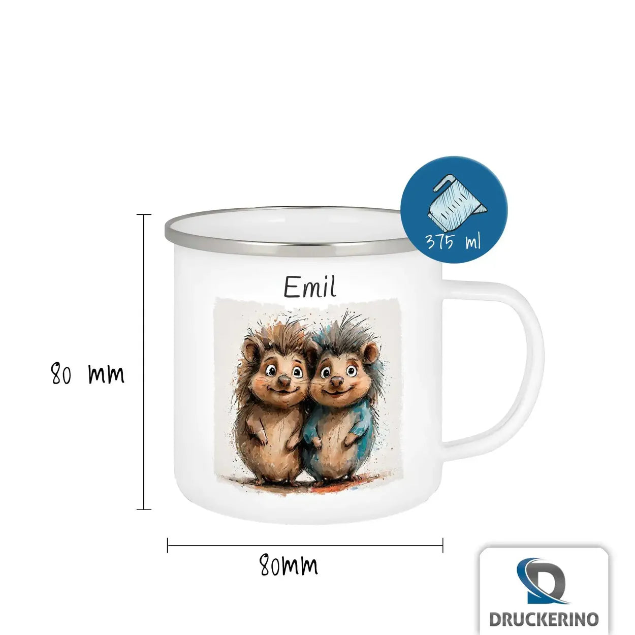 Kuschel-Igel Emaille Tasse für Kinder personalisiert Emailletasse Druckerino   