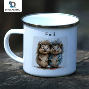 Kuschel-Igel Emaille Tasse für Kinder personalisiert Emailletasse Druckerino   