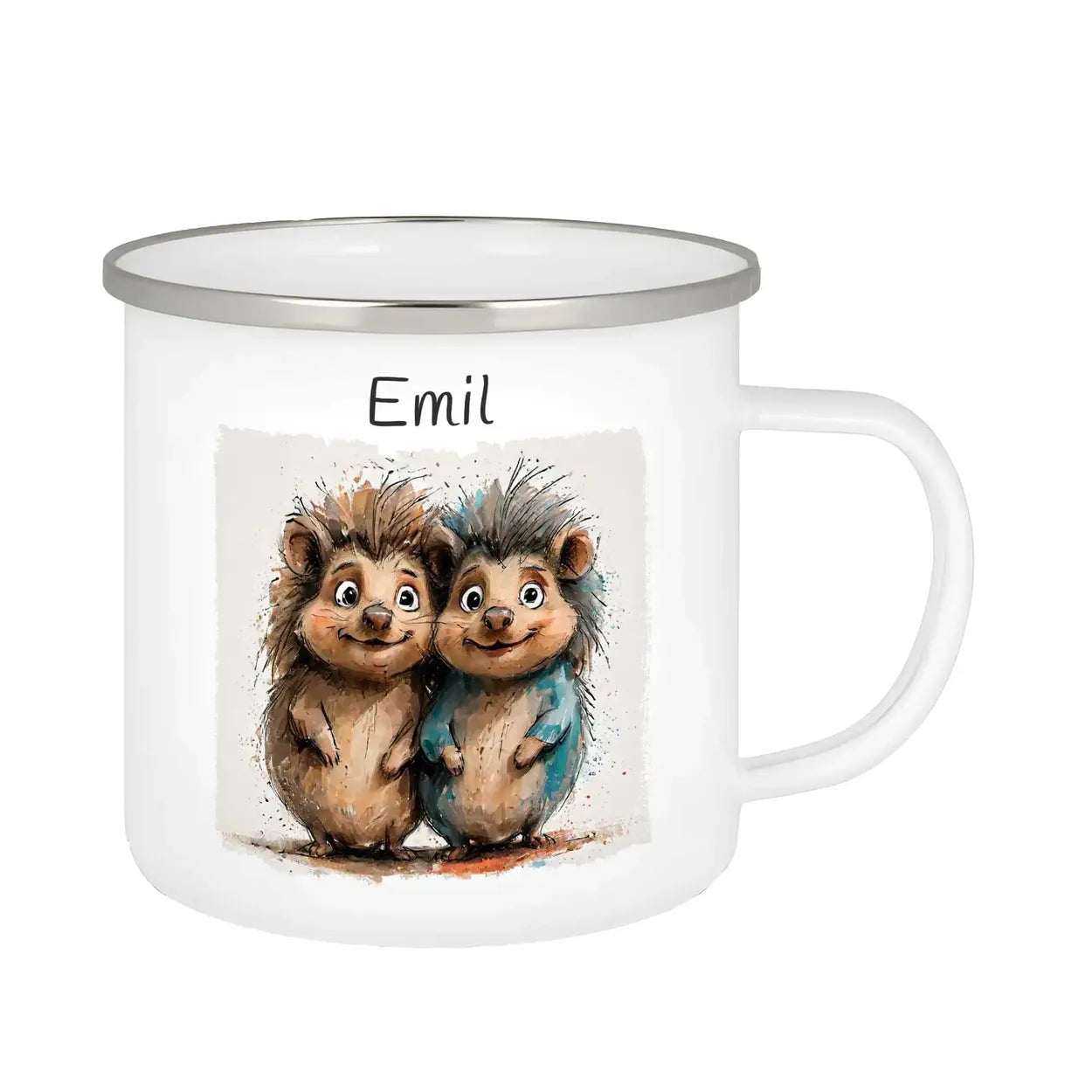 Kuschel-Igel Emaille Tasse für Kinder personalisiert Emailletasse Druckerino   