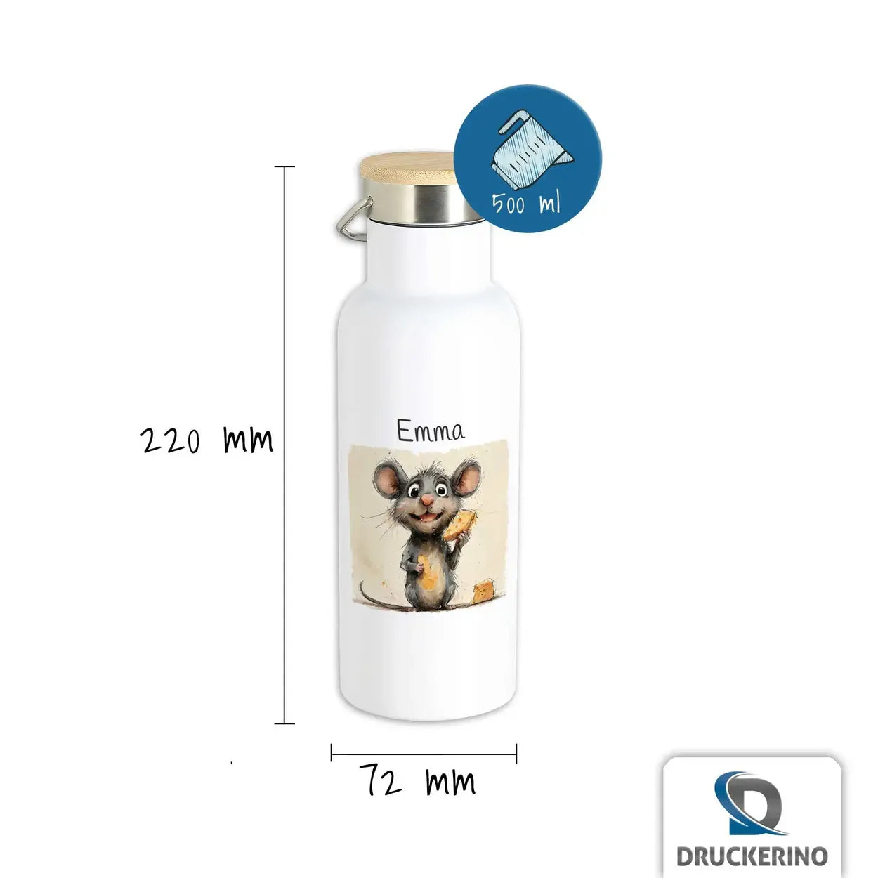 Abenteuer Maus Thermo Trinkflasche für Kinder personalisiert Thermoflasche Druckerino   
