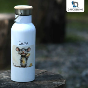 Abenteuer Maus Thermo Trinkflasche für Kinder personalisiert Thermoflasche Druckerino   
