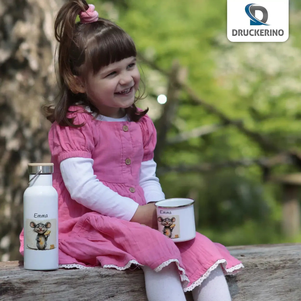 Abenteuer Maus Thermo Trinkflasche für Kinder personalisiert Thermoflasche Druckerino   