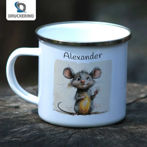 Kindertasse | Abenteuermaus | personalisierte Tasse Kinder | Emailletasse | süße Tierbilder Geschenke