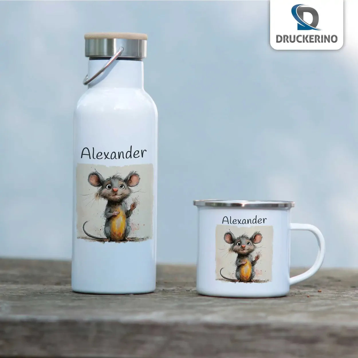 Kindertasse | Abenteuermaus | personalisierte Tasse Kinder | Emailletasse | süße Tierbilder Geschenke