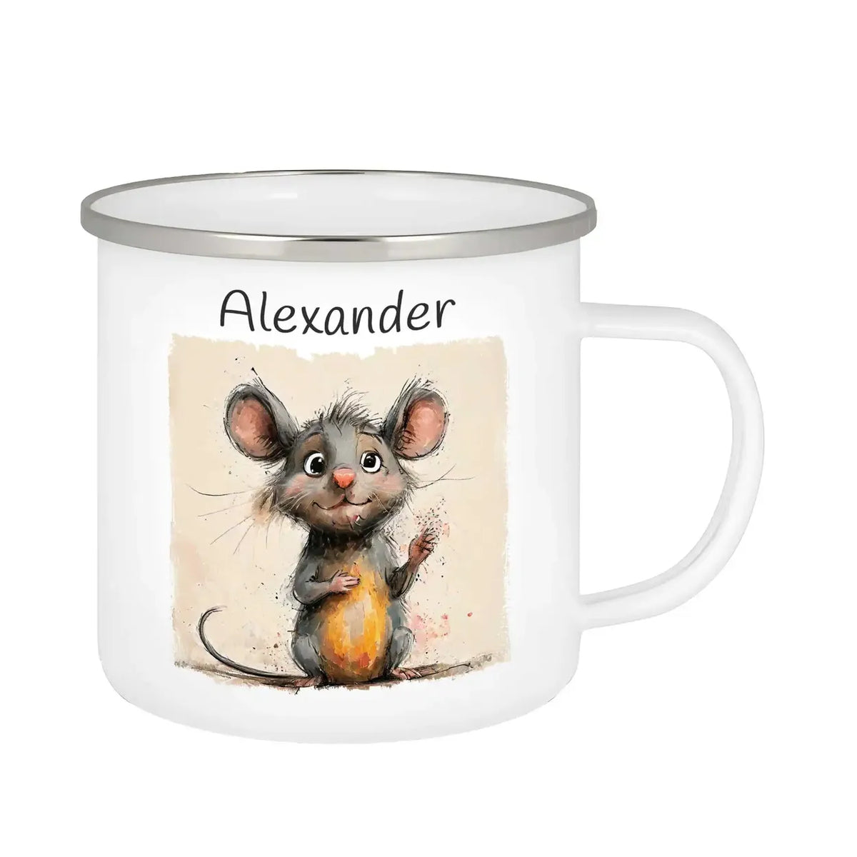 Kindertasse | Abenteuermaus | personalisierte Tasse Kinder | Emailletasse | süße Tierbilder Emailletasse Druckerino   