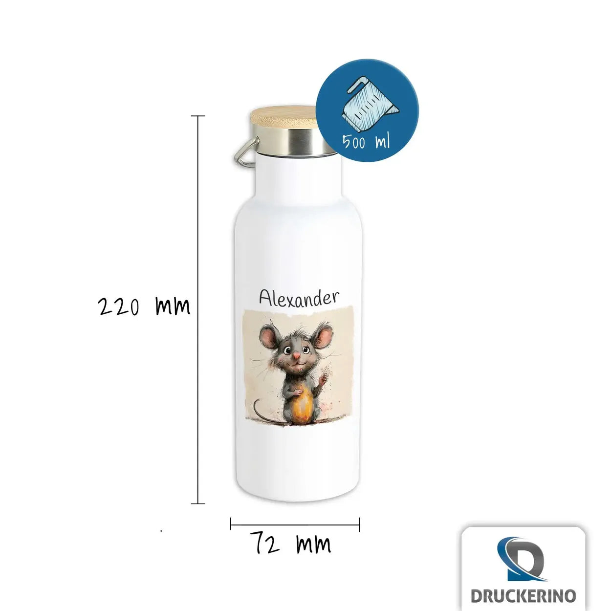 Abenteuermaus Thermo Trinkflasche für Kinder personalisiert Thermoflasche Druckerino   