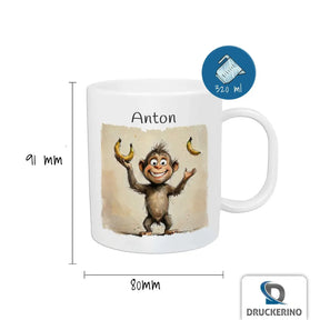 Tasse für Kinder | Frecher Affen Spaß | Abschiedsgeschenke im Kindergarten | personalisierte Becher | 320ml  Geschenkidee Weihnachten