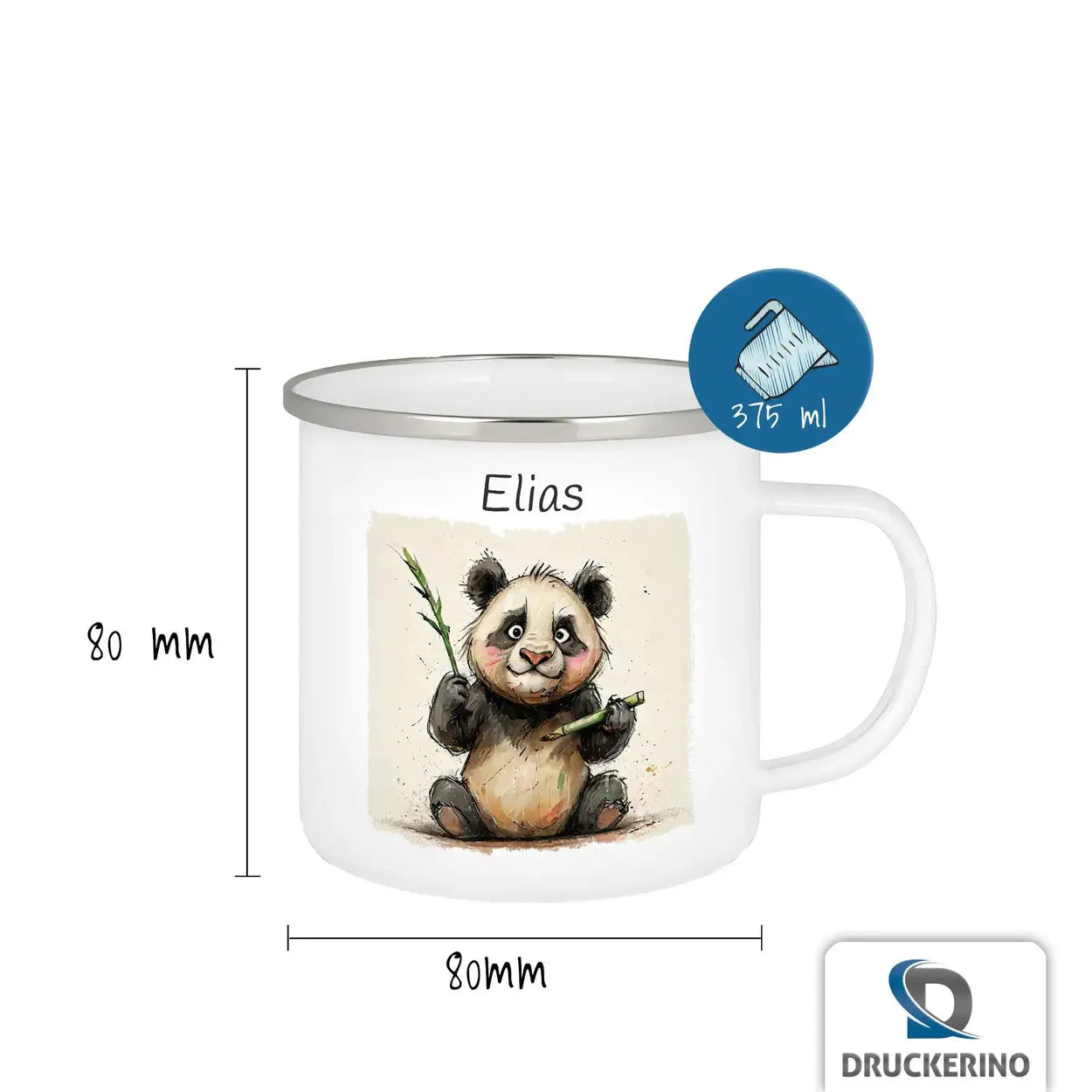 Abenteuer-Panda Emaille Tasse für Kinder personalisiert Emailletasse Druckerino   