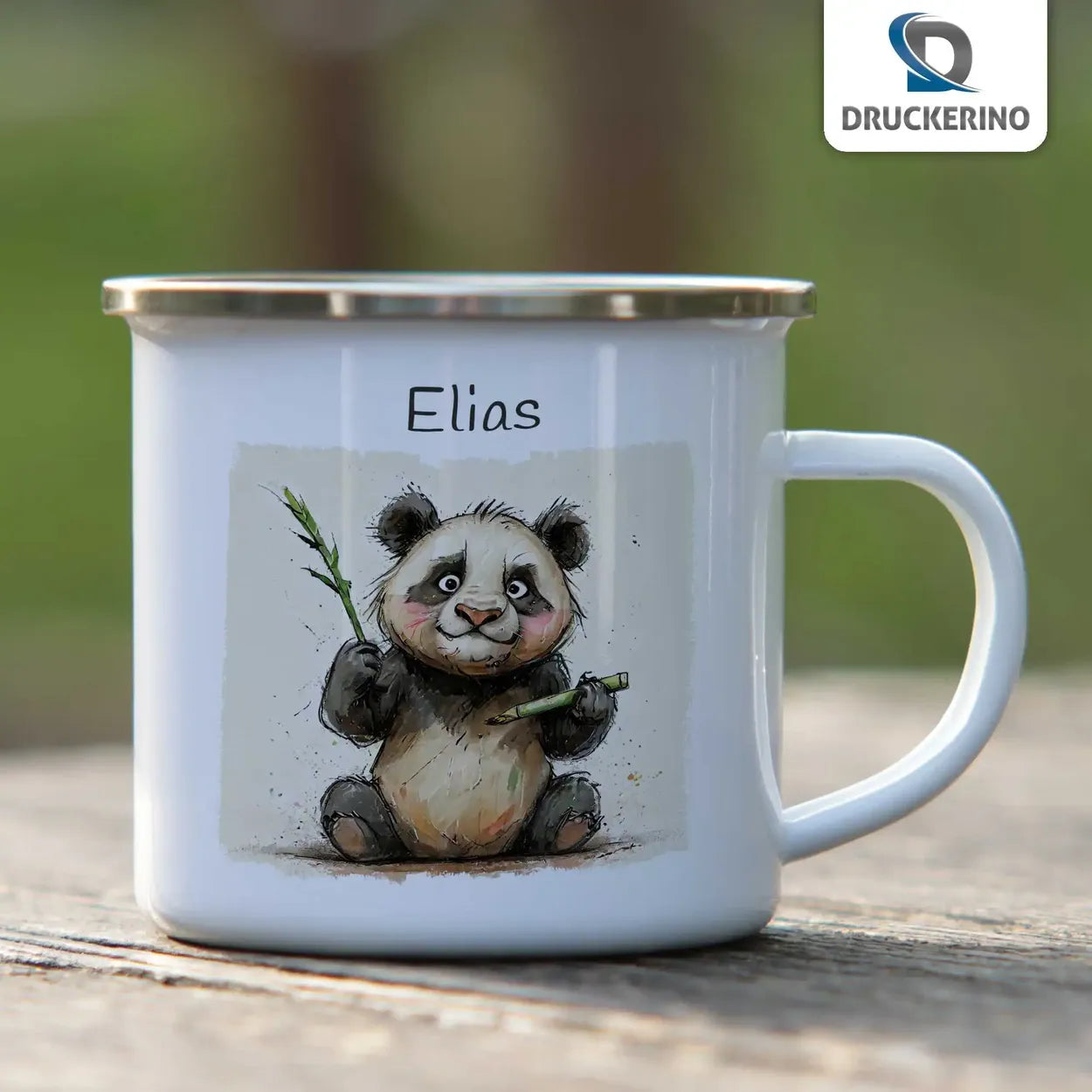 Tasse aus Emaille | Abenteuer-Panda | Tassen personalisieren | Geschenk personalisier  Geschenkidee Weihnachten