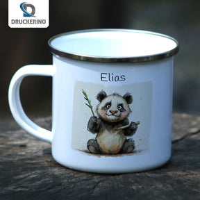 Tasse aus Emaille | Abenteuer-Panda | Tassen personalisieren | Geschenk personalisier  Geschenkidee Weihnachten