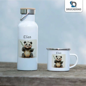 Abenteuer-Panda Emaille Tasse für Kinder personalisiert Emailletasse Druckerino   