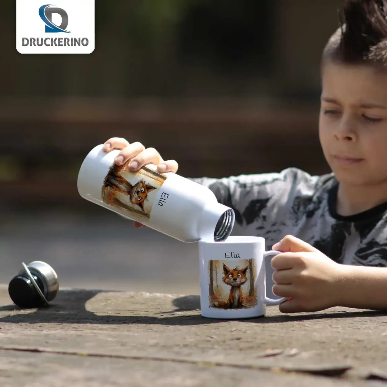 Abenteuerfuchs Kindertasse mit Namen - Tasse personalisiert Kunststofftassen Druckerino   