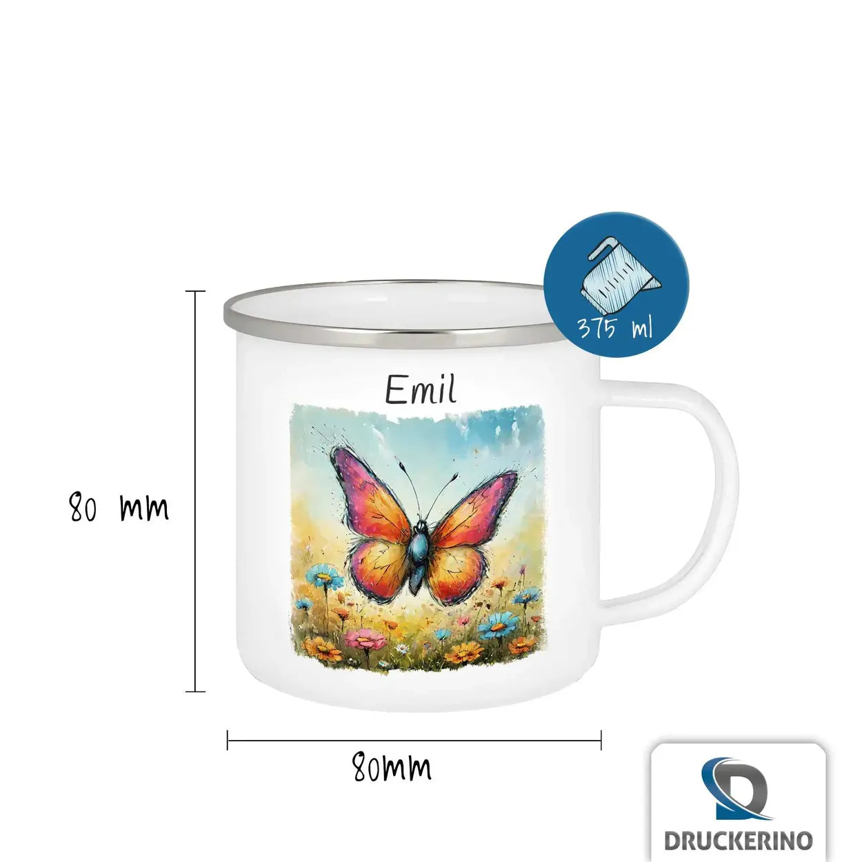 Schmetterlingstraum Emaille Tasse für Kinder personalisiert Emailletasse Druckerino   