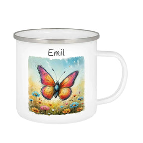 Schmetterlingstraum Emaille Tasse für Kinder personalisiert Emailletasse Druckerino   