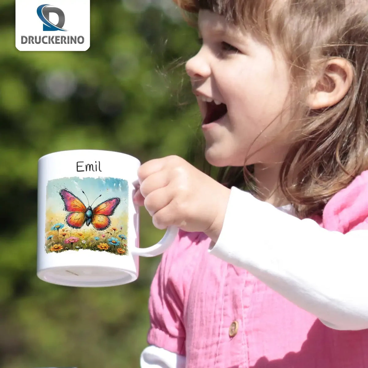 Wiesenwunder Schmetterling - Kindertasse mit Namen - Tasse personalisiert Kunststofftassen Druckerino   