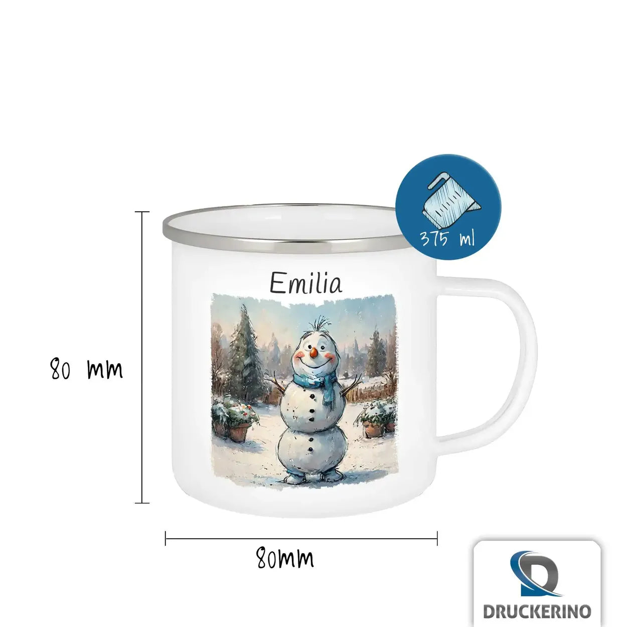 Winterzauber Emaille Tasse für Kinder personalisiert Emailletasse Druckerino   