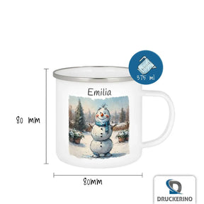 Winterzauber Emaille Tasse für Kinder personalisiert Emailletasse Druckerino   