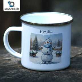 Winterzauber Emaille Tasse für Kinder personalisiert Emailletasse Druckerino   