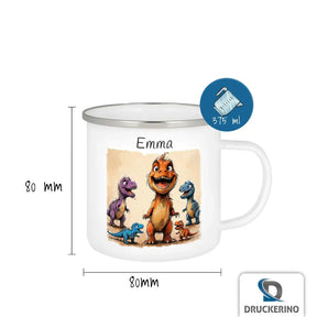 Dino-Zauber Emaille Tasse für Kinder personalisiert Emailletasse Druckerino   