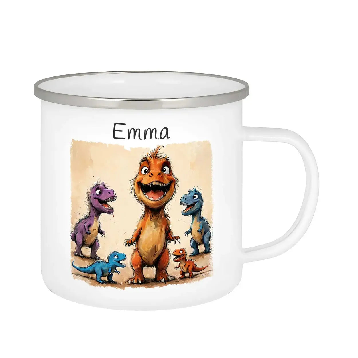 Dino-Zauber Emaille Tasse für Kinder personalisiert Emailletasse Druckerino   