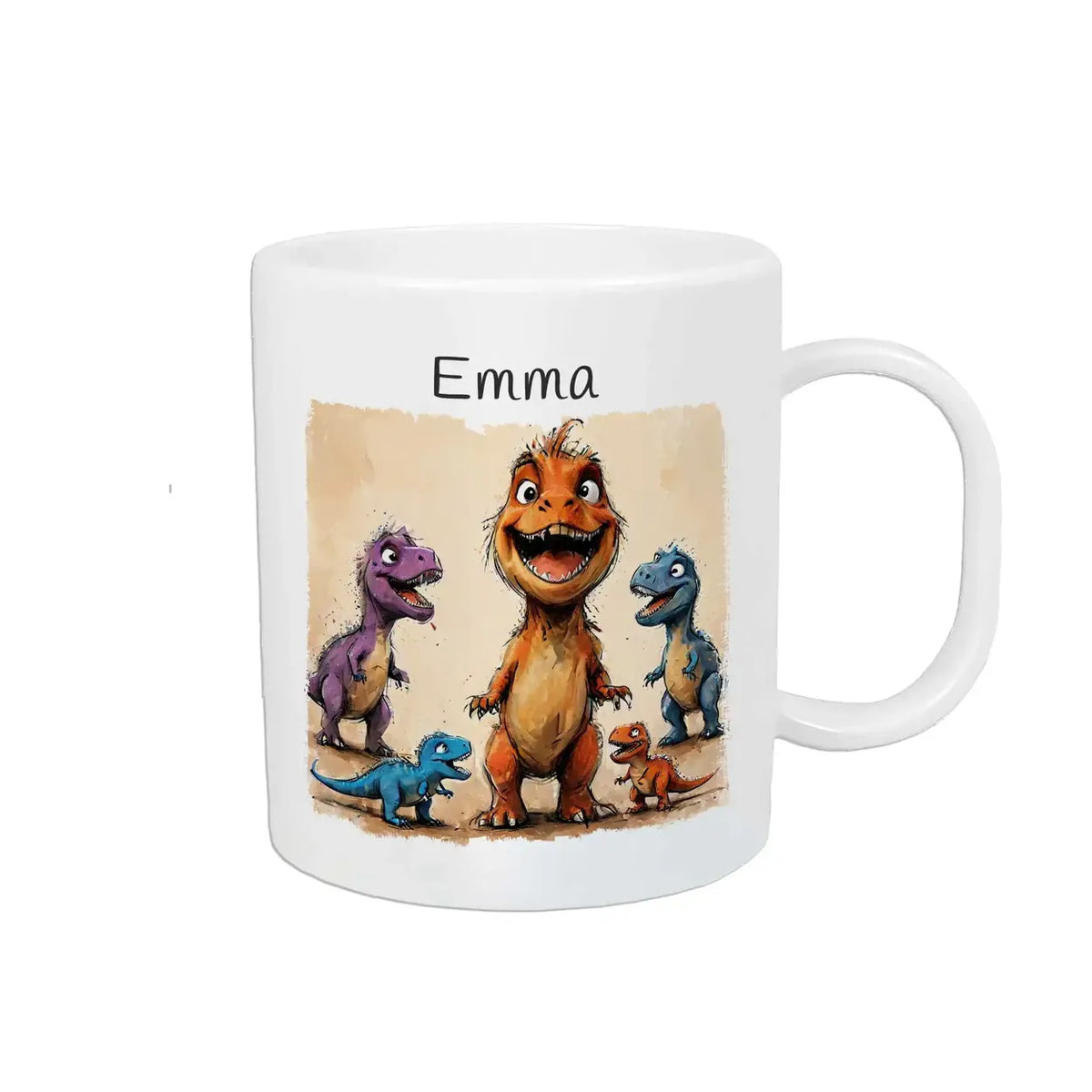 Dinosaurier-Freunde Kindertasse mit Namen - Tasse personalisiert Kunststofftassen Druckerino   