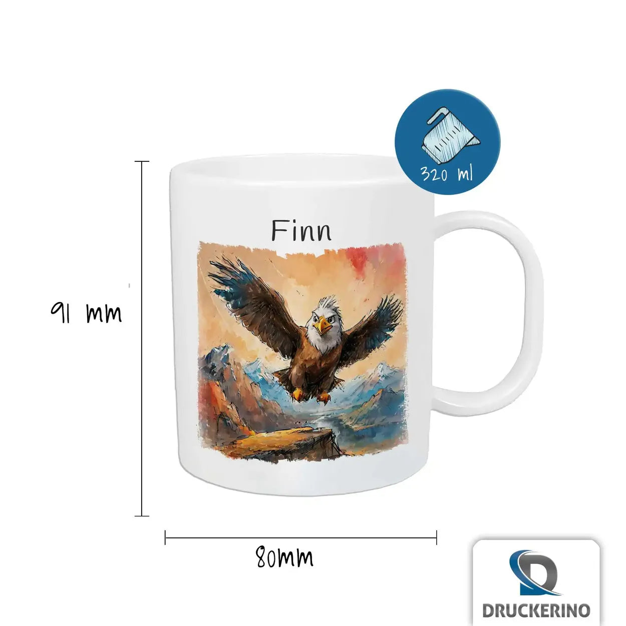 Abenteueradler Flug - Kindertasse mit Namen - Tasse personalisiert Kunststofftassen Druckerino   