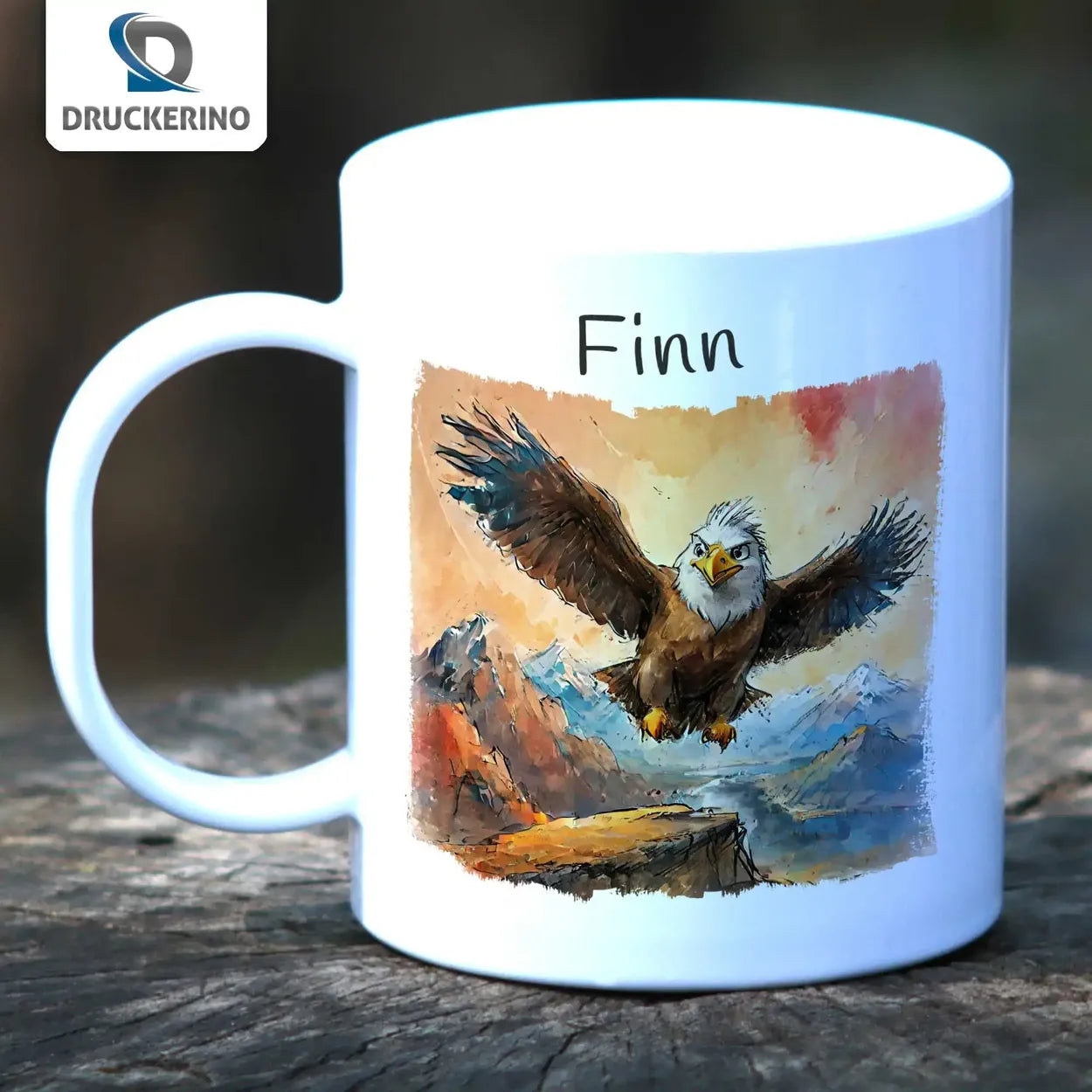 Abenteueradler Flug - Kindertasse mit Namen - Tasse personalisiert Kunststofftassen Druckerino   