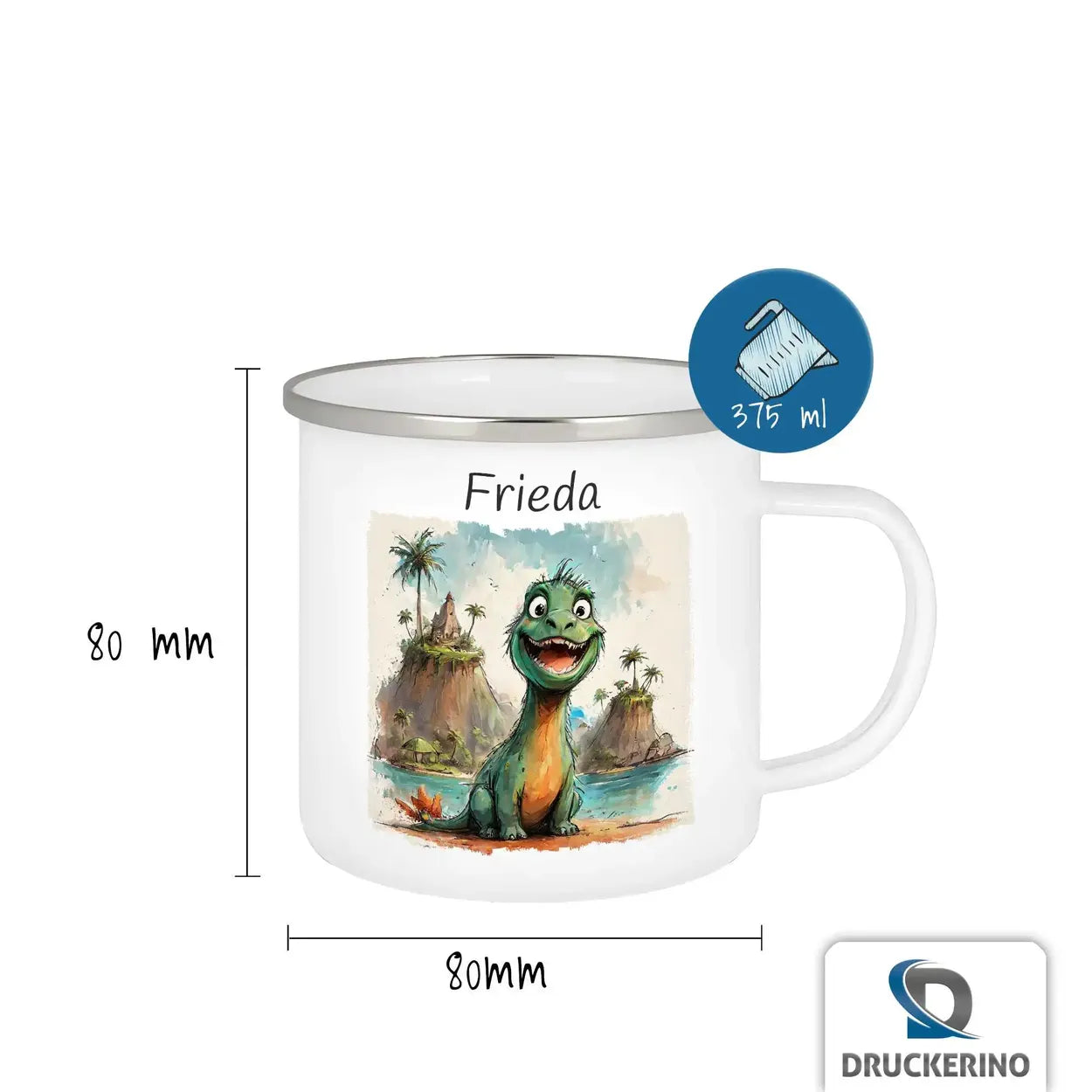 Dino-Abenteuer Emaille Tasse für Kinder personalisiert Emailletasse Druckerino   