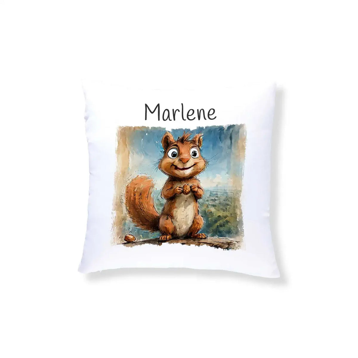 Flauschiges Eichhörnchen Kissen für Kinder mit Namen personalisiert Kissen Druckerino   