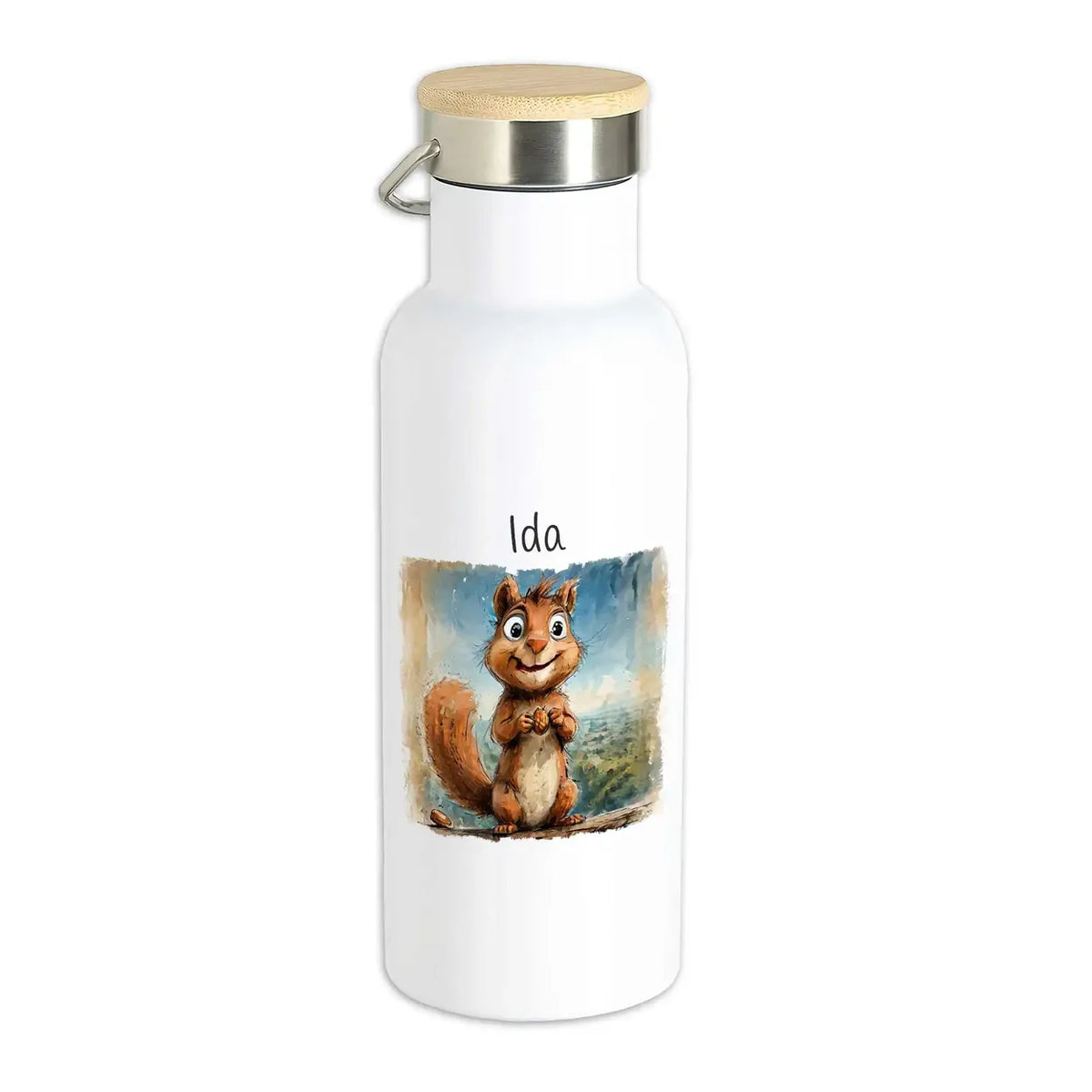 Abenteuer Eichhörnchen Thermo Trinkflasche für Kinder personalisiert Thermoflasche Druckerino   