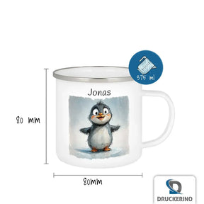 Pinguin-Zauber Emaille Tasse für Kinder personalisiert Emailletasse Druckerino   