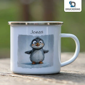 Pinguin-Zauber Emaille Tasse für Kinder personalisiert Emailletasse Druckerino   