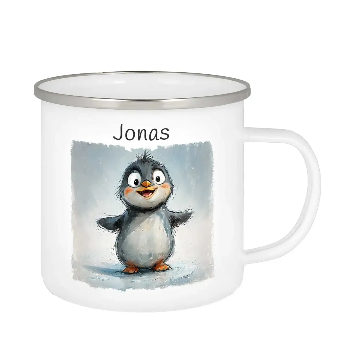 Pinguin-Zauber Emaille Tasse für Kinder personalisiert Emailletasse Druckerino   