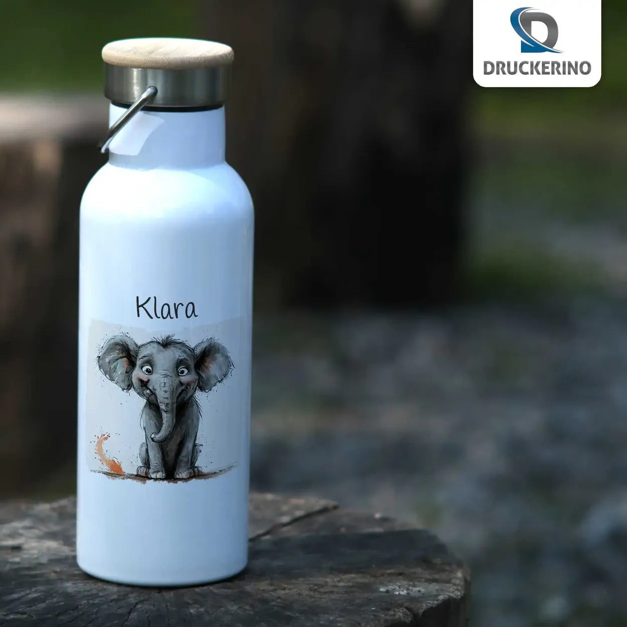 Abenteuer Elefantenkind Thermo Trinkflasche für Kinder personalisiert Thermoflasche Druckerino   