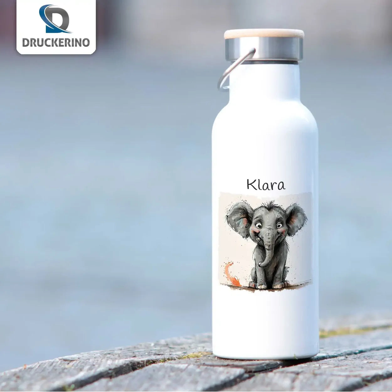 Abenteuer Elefantenkind Thermo Trinkflasche für Kinder personalisiert Thermoflasche Druckerino   
