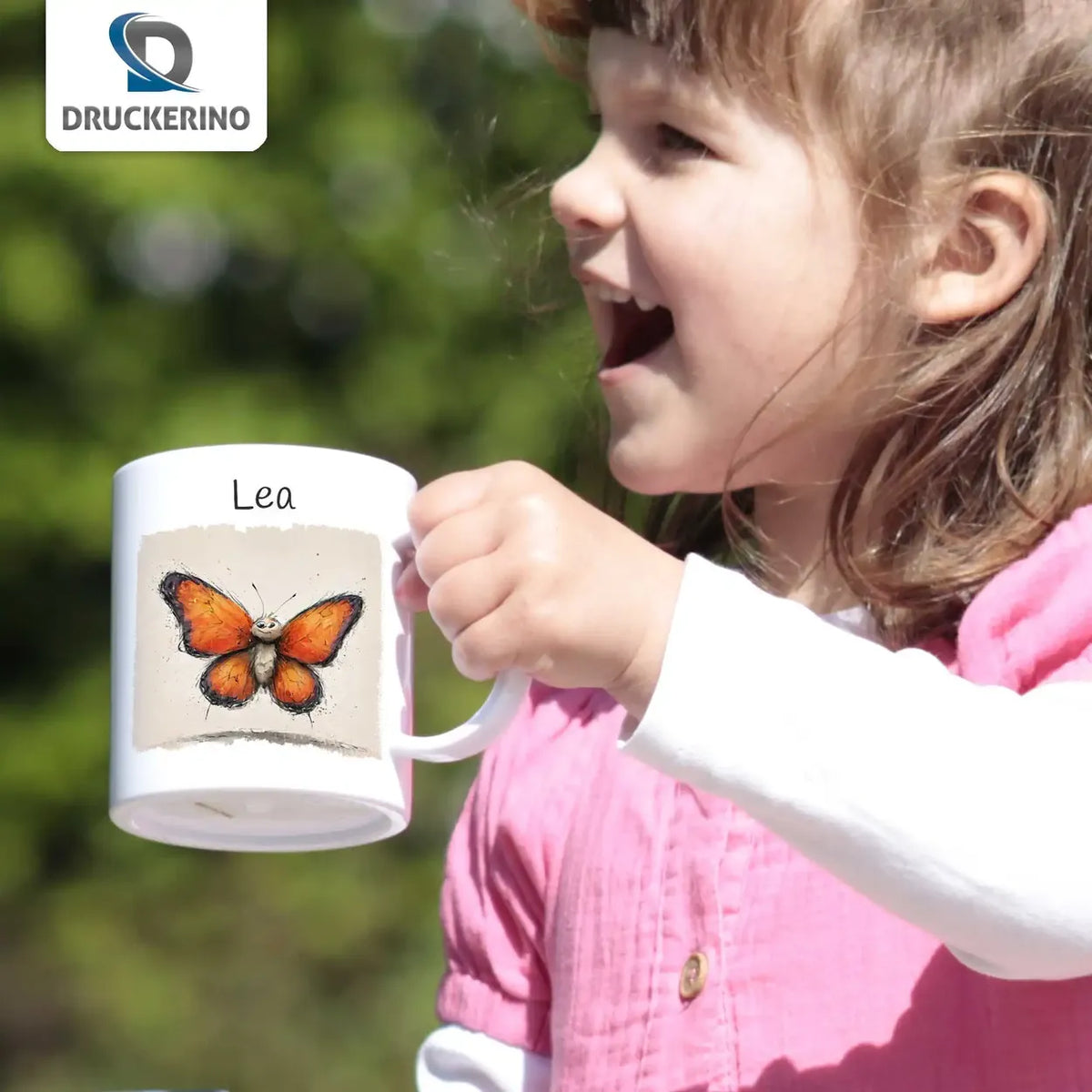 Schmetterlingstraum Kindertasse mit Namen - Tasse personalisiert Kunststofftassen Druckerino   