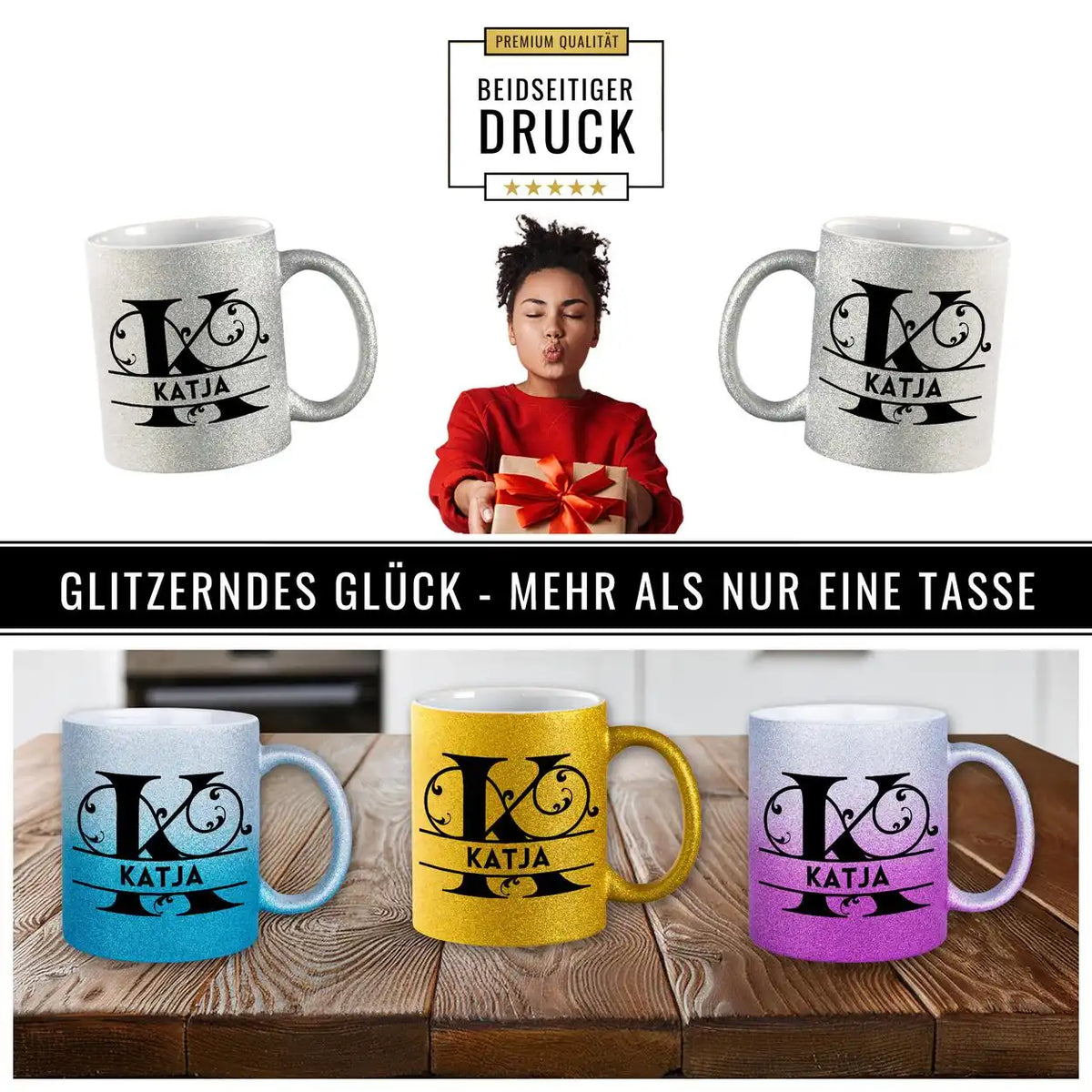 Personalisierte Tasse mit Namen | Buchstabe K Geschenkideen