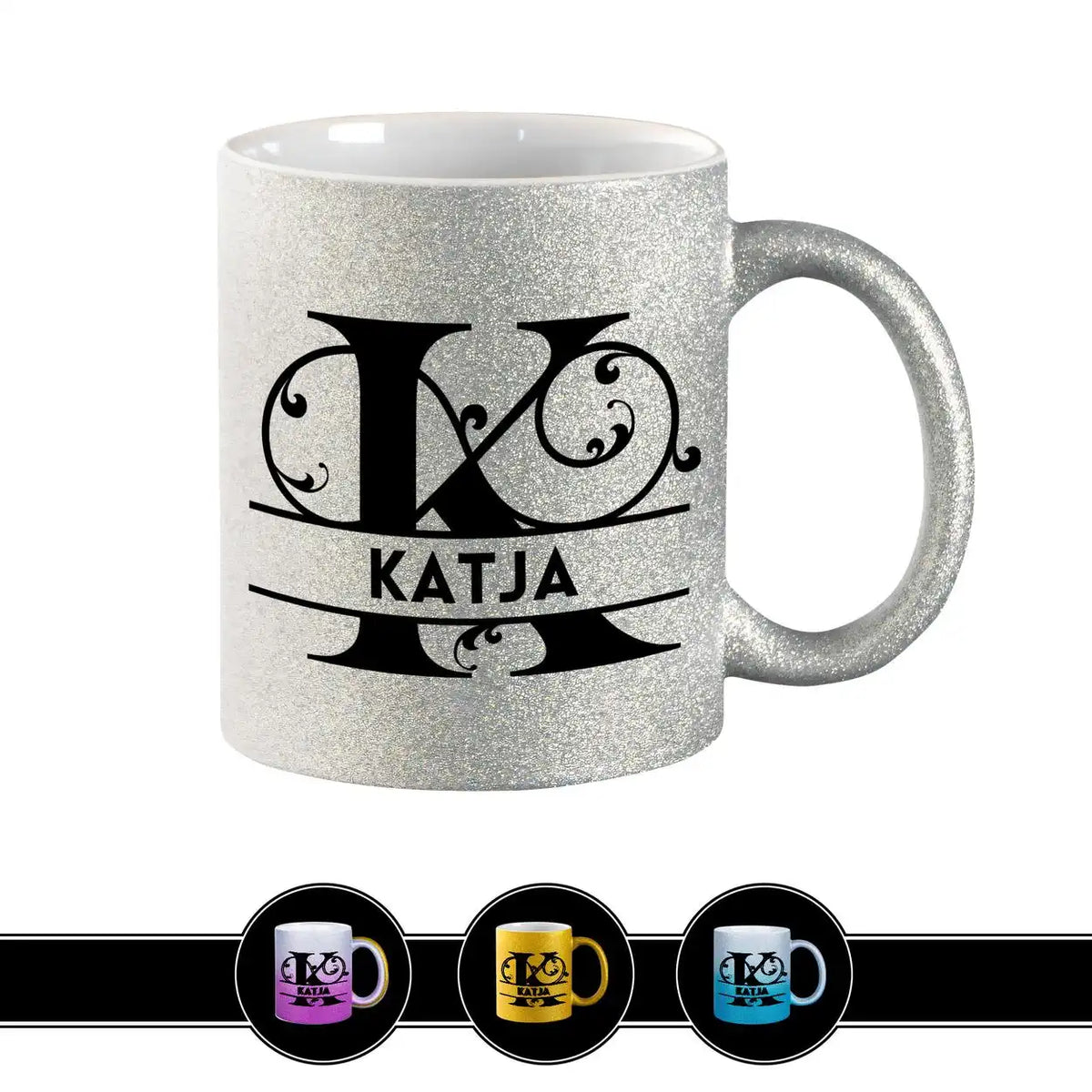 Personalisierte Tasse mit Namen | Buchstabe K Silber Geschenkideen