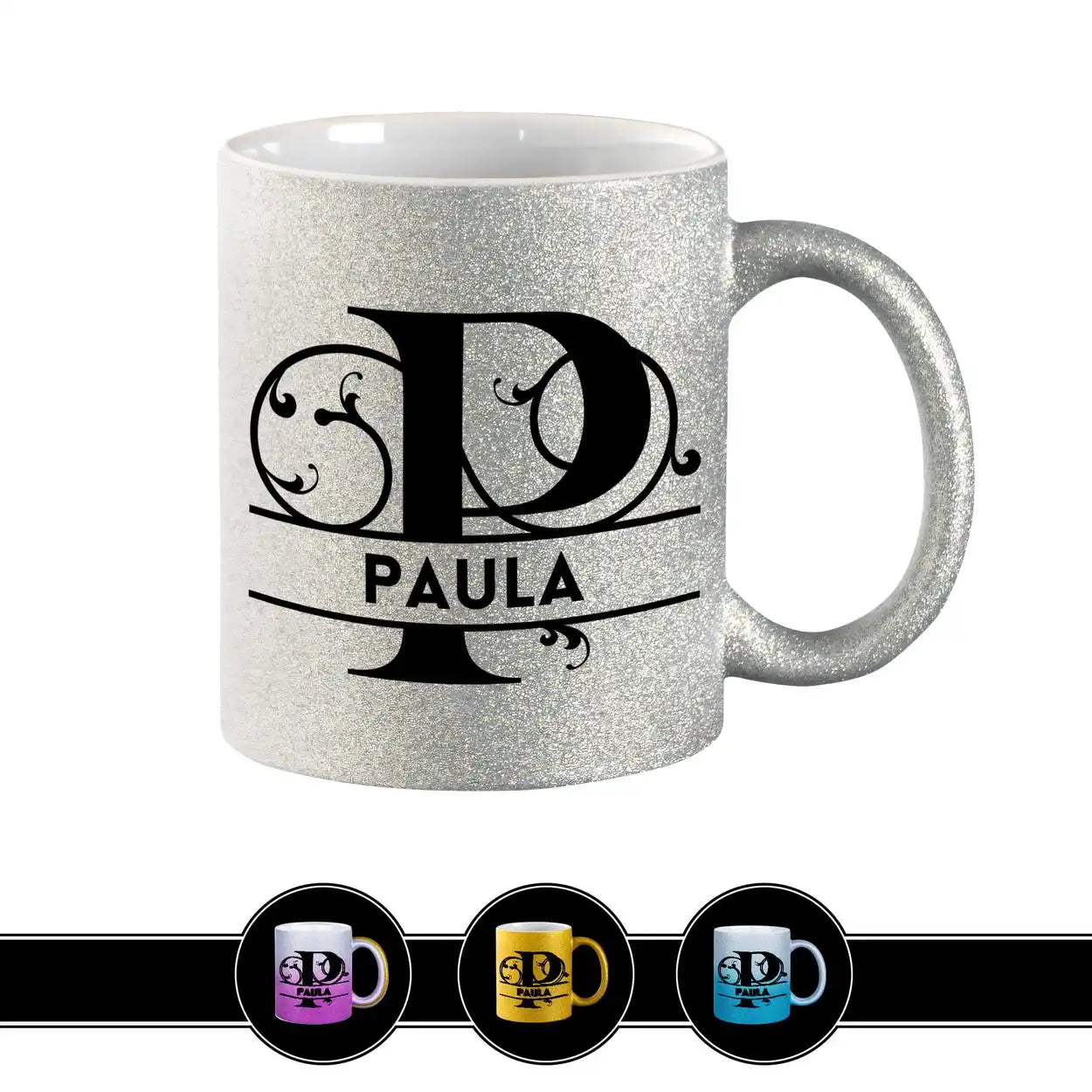 Personalisierte Tasse mit Namen | Buchstabe P Silber Geschenkideen