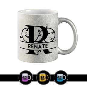 Personalisierte Tasse mit Namen | Buchstabe R Silber Geschenkideen