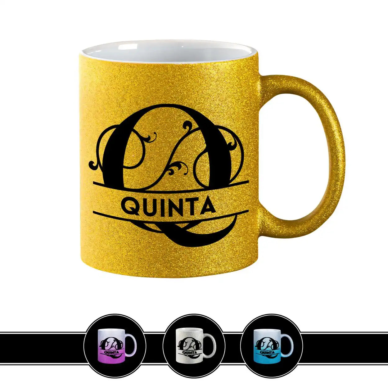 Personalisierte Tasse mit Namen | Buchstabe Q Gold Geschenkideen