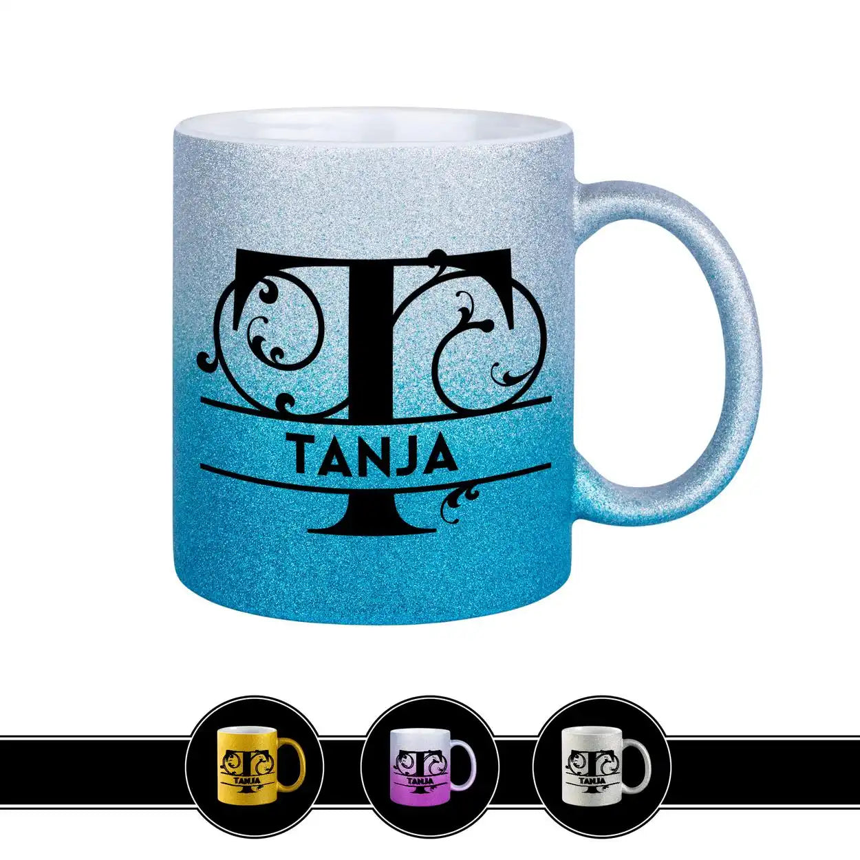 Personalisierte Tasse mit Namen | Buchstabe T Blau Geschenkideen