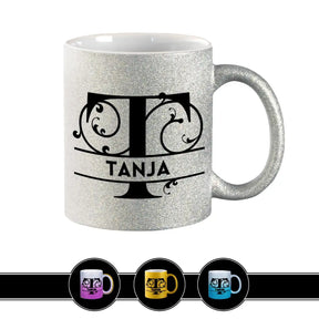 Personalisierte Tasse mit Namen | Buchstabe T Silber Geschenkideen