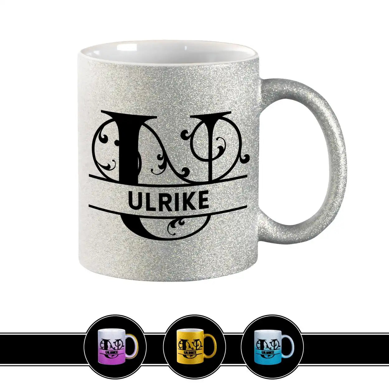 Personalisierte Tasse mit Namen | Buchstabe U Silber Geschenkideen