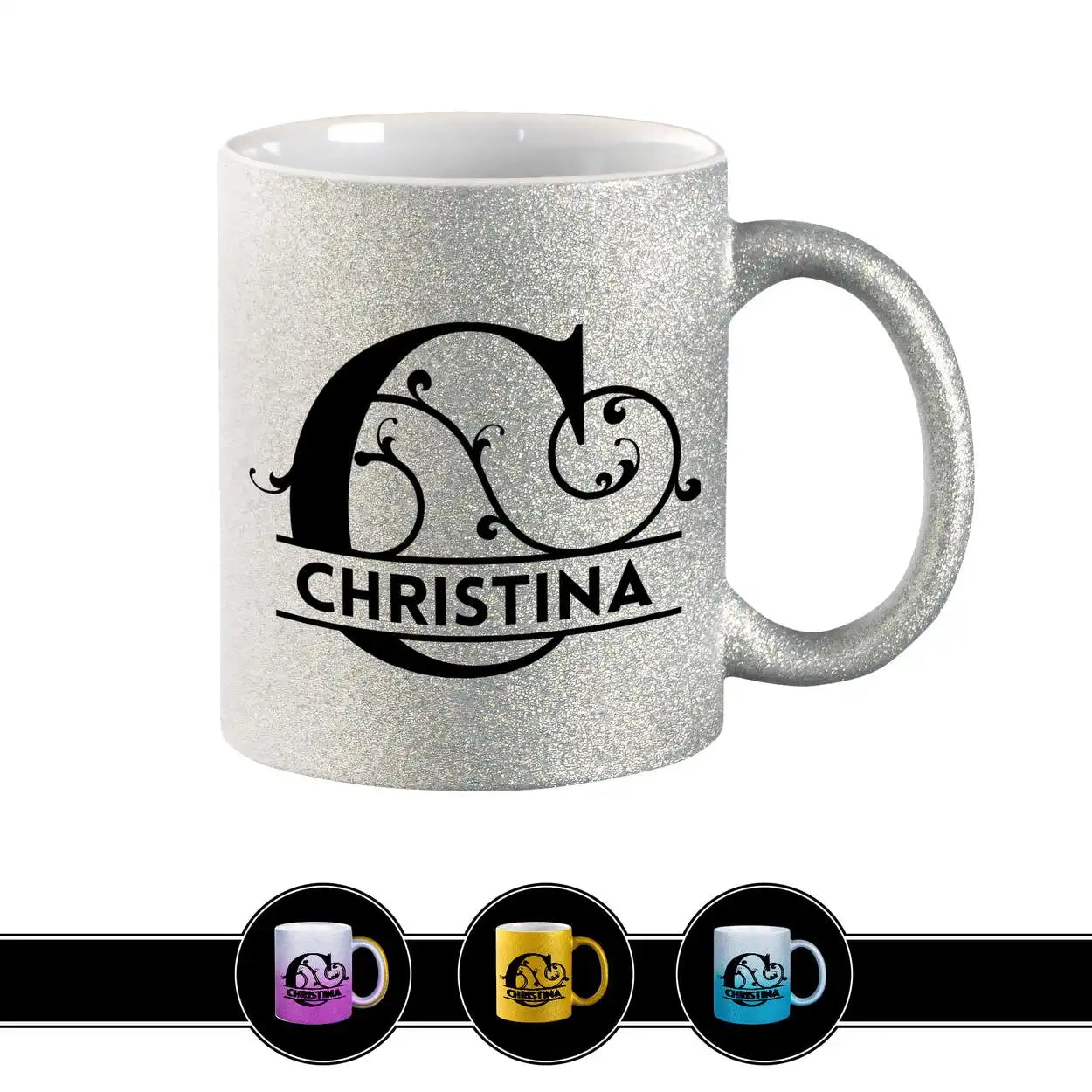 Personalisierte Tasse mit Namen | Buchstabe C Silber Geschenkideen