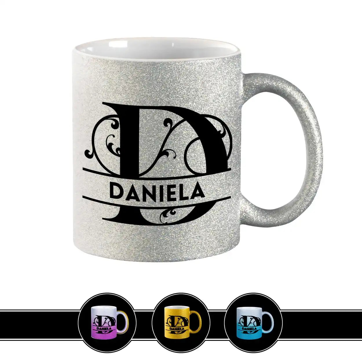 Personalisierte Tasse mit Namen | Buchstabe D Silber Geschenkideen