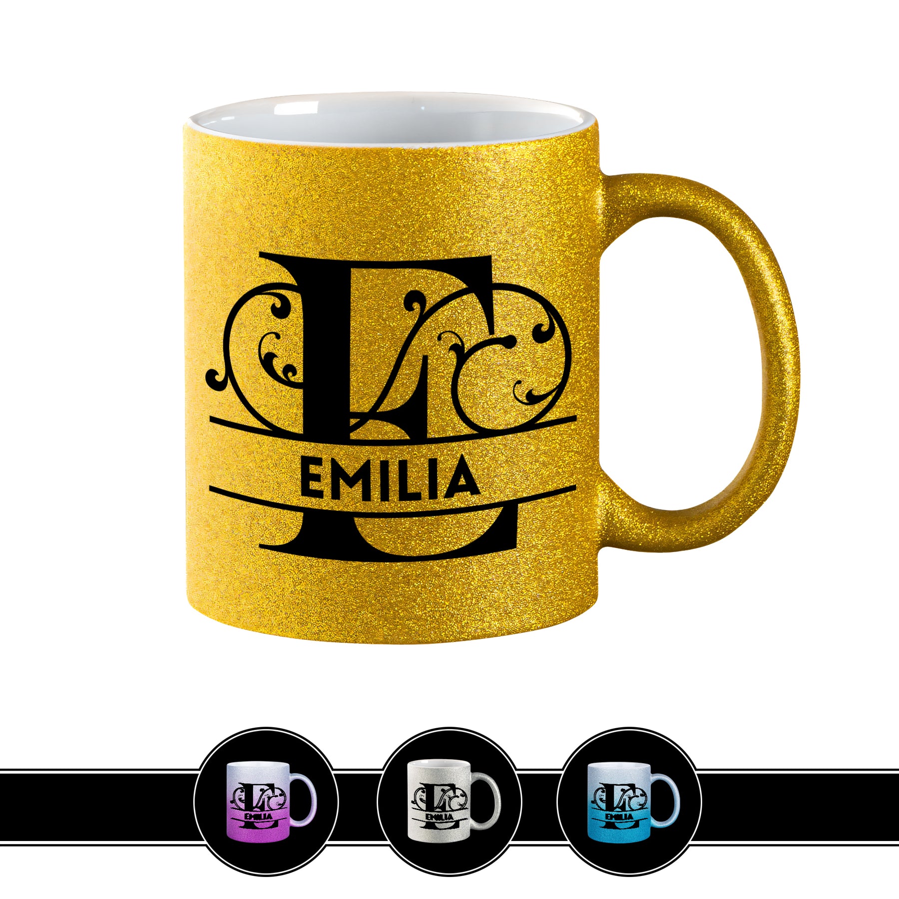 Personalisierte Tasse mit Namen | Buchstabe E Gold Geschenkideen